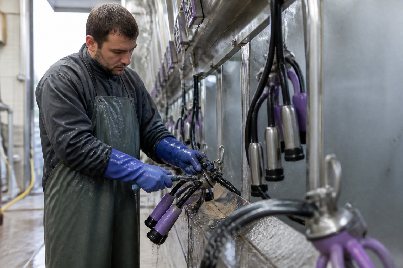 Melker reinigt und prüft Melktechnik nach der Nutzung